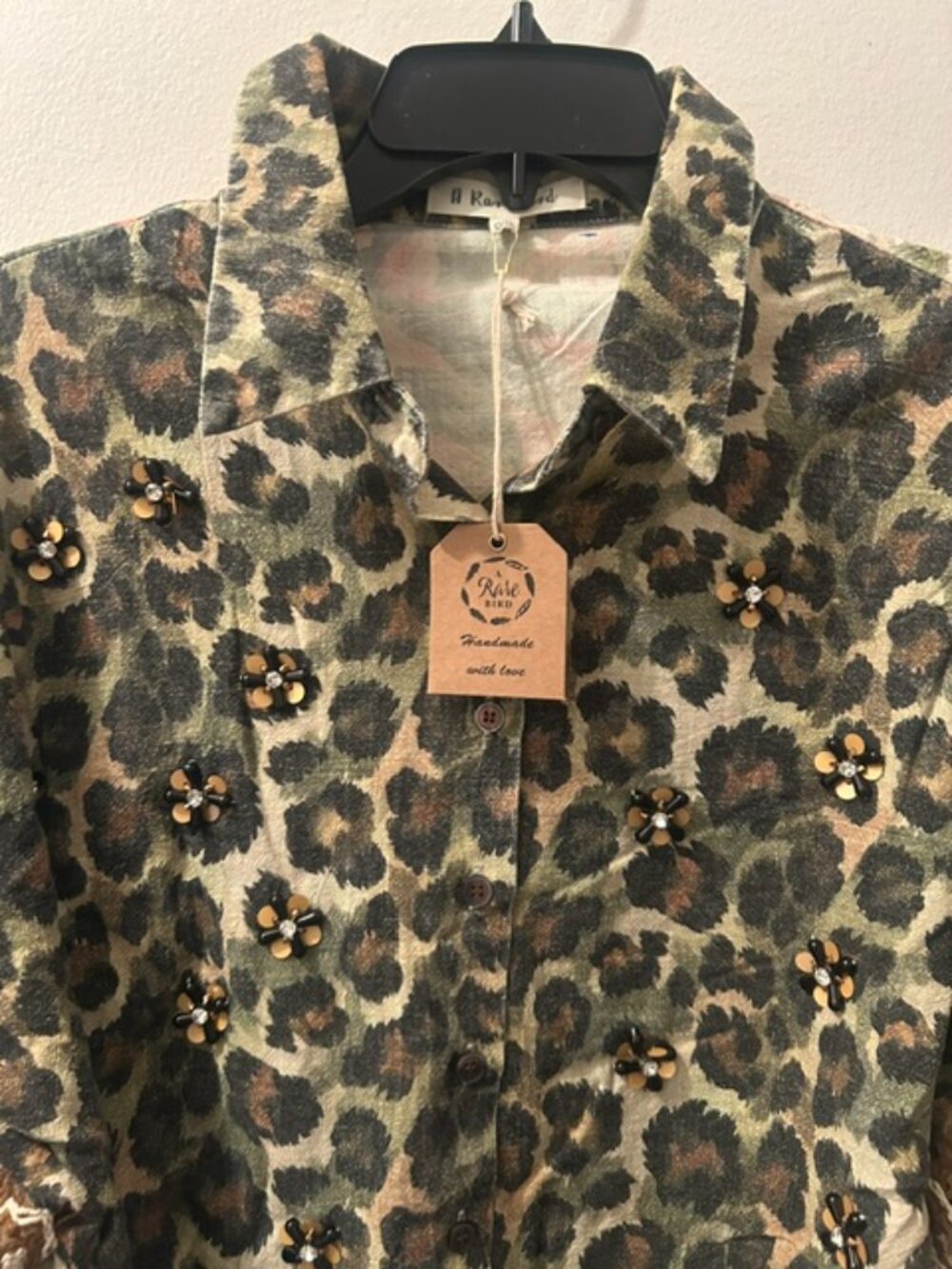 A Rare Bird Leopard Floral Print Crochet Beaded Button Front Garden Jacket NWT - Picture 5 of 16